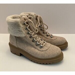 Anne Klein Felt Booties Faux Fur Zip Side Lace up Beige Heather Womens 7M